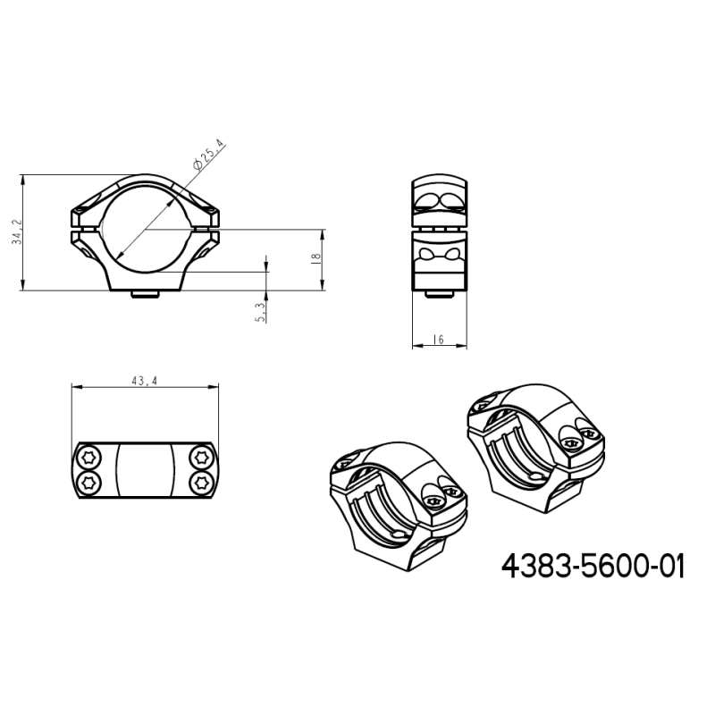 1" anillas para visor [25,4mm] | base picatinny de una pieza con palancas 