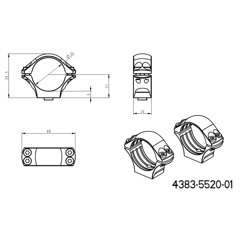 Base picatinny de una sola pieza de 30mm anillas para visor | con palancas 