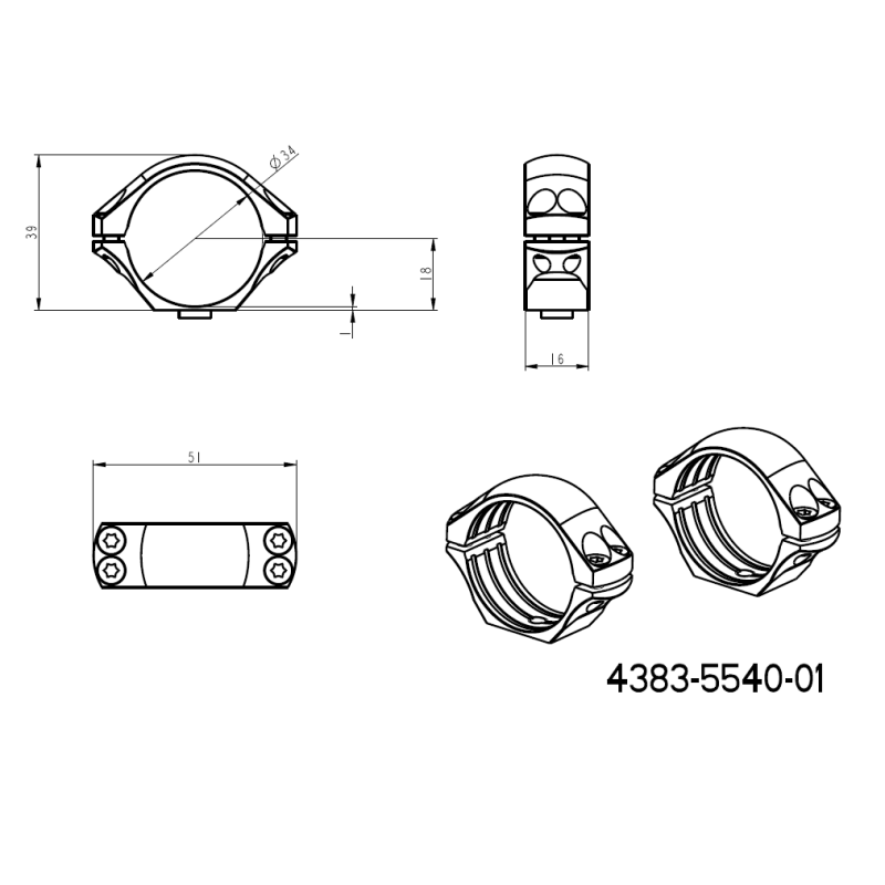 Base Picatinny de una pieza de 34mm anillas para visor | con palancas 