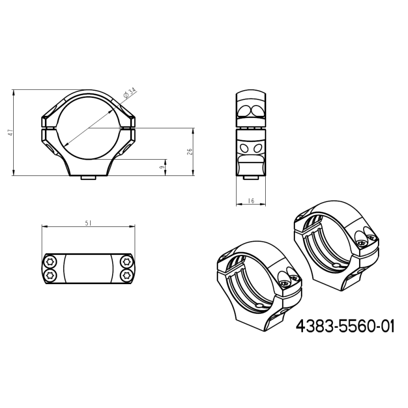 Base Picatinny de una pieza de 34mm anillas para visor | con palancas 